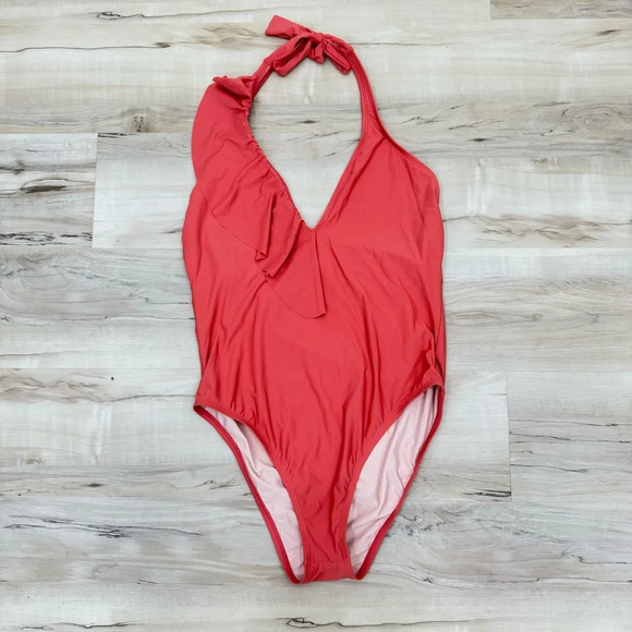 Antonio Melani ruffle plunge deep v one piece swimsuit cactus flower Sz XL - Picture 2 of 5